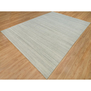 10'1"x14' Old Wood White, Hand Loomed, Plain Modern Design, Undyed Pure Wool, Thick and Plush, Oriental Rug FWR540750