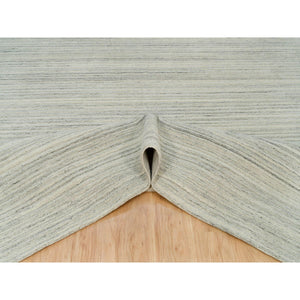 10'1"x14' Old Wood White, Hand Loomed, Plain Modern Design, Undyed Pure Wool, Thick and Plush, Oriental Rug FWR540750