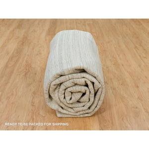10'1"x14' Old Wood White, Hand Loomed, Plain Modern Design, Undyed Pure Wool, Thick and Plush, Oriental Rug FWR540750