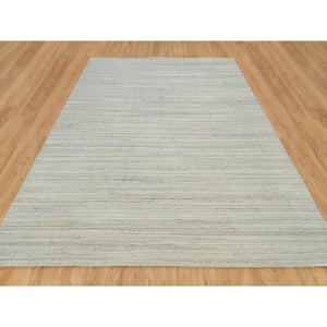 9'1"x12' Alabaster White, Plain, Hand Loomed, Undyed 100% Wool, Modern Design, Thick and Plush Oriental Rug FWR540756