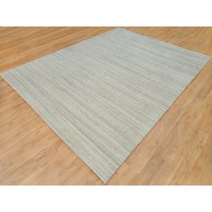 9'1"x12' Alabaster White, Plain, Hand Loomed, Undyed 100% Wool, Modern Design, Thick and Plush Oriental Rug FWR540756
