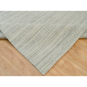 9'1"x12' Alabaster White, Plain, Hand Loomed, Undyed 100% Wool, Modern Design, Thick and Plush Oriental Rug FWR540756