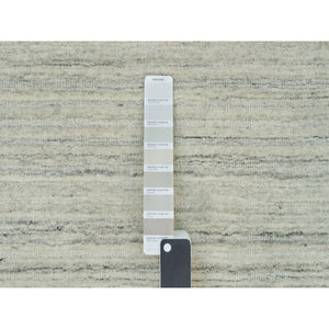 9'1"x12' Alabaster White, Plain, Hand Loomed, Undyed 100% Wool, Modern Design, Thick and Plush Oriental Rug FWR540756