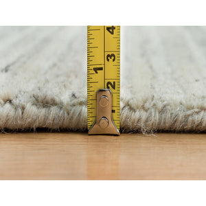 9'1"x12' Alabaster White, Plain, Hand Loomed, Undyed 100% Wool, Modern Design, Thick and Plush Oriental Rug FWR540756
