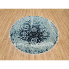 Load image into Gallery viewer, 7&#39;x7&#39; Teal Blue, Wool And Silk, Broken Persian Tabriz Erased Design, Hand Knotted Oriental Round Rug FWR540786