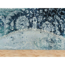 Load image into Gallery viewer, 7&#39;x7&#39; Teal Blue, Wool And Silk, Broken Persian Tabriz Erased Design, Hand Knotted Oriental Round Rug FWR540786
