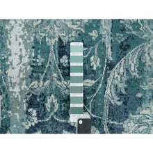 Load image into Gallery viewer, 7&#39;x7&#39; Teal Blue, Wool And Silk, Broken Persian Tabriz Erased Design, Hand Knotted Oriental Round Rug FWR540786