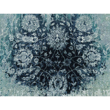 Load image into Gallery viewer, 7&#39;x7&#39; Teal Blue, Wool And Silk, Broken Persian Tabriz Erased Design, Hand Knotted Oriental Round Rug FWR540786