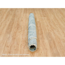 Load image into Gallery viewer, 7&#39;x7&#39; Teal Blue, Wool And Silk, Broken Persian Tabriz Erased Design, Hand Knotted Oriental Round Rug FWR540786