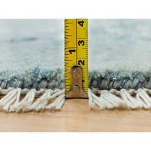 Load image into Gallery viewer, 7&#39;x7&#39; Teal Blue, Wool And Silk, Broken Persian Tabriz Erased Design, Hand Knotted Oriental Round Rug FWR540786