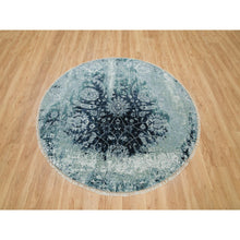 Load image into Gallery viewer, 6&#39;x6&#39; Sapphire Blue, Broken Persian Tabriz Erased Design, Round Hand Knotted Wool And Silk, Oriental Rug FWR540792