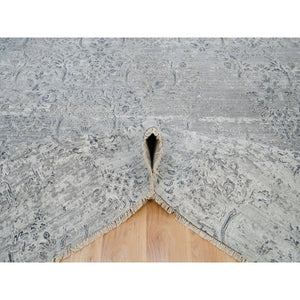 8'9"x11'10" Porcelain White, Tone On Tone, Damask Design, Hand Knotted Wool And Plant Based Silk, Oriental Rug FWR540798