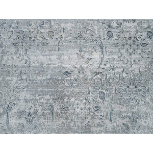 8'9"x11'10" Porcelain White, Tone On Tone, Damask Design, Hand Knotted Wool And Plant Based Silk, Oriental Rug FWR540798