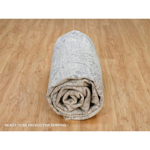 8'9"x11'10" Porcelain White, Tone On Tone, Damask Design, Hand Knotted Wool And Plant Based Silk, Oriental Rug FWR540798