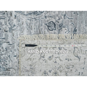 8'9"x11'10" Porcelain White, Tone On Tone, Damask Design, Hand Knotted Wool And Plant Based Silk, Oriental Rug FWR540798