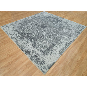 10'x10' Misty And Nevada Gray, Square Wool And Silk, Broken Persian Design, Hand Knotted Oriental Rug FWR540804