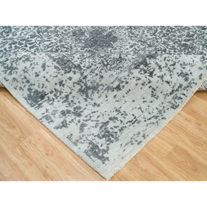 10'x10' Misty And Nevada Gray, Square Wool And Silk, Broken Persian Design, Hand Knotted Oriental Rug FWR540804
