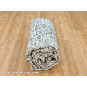 10'x10' Misty And Nevada Gray, Square Wool And Silk, Broken Persian Design, Hand Knotted Oriental Rug FWR540804