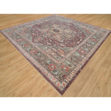 Load image into Gallery viewer, 14&#39;x14&#39; Mahogany Red, Vegetable Dyes, Natural Wool, Heriz Revival, Thick and Plush Soft Pile, Hand Knotted,Square Oriental Rug FWR540816