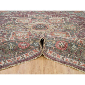 14'x14' Mahogany Red, Vegetable Dyes, Natural Wool, Heriz Revival, Thick and Plush Soft Pile, Hand Knotted,Square Oriental Rug FWR540816