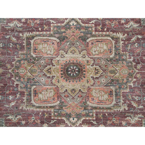 14'x14' Mahogany Red, Vegetable Dyes, Natural Wool, Heriz Revival, Thick and Plush Soft Pile, Hand Knotted,Square Oriental Rug FWR540816