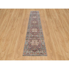 Load image into Gallery viewer, 2&#39;7&quot;x14&#39; Cordovan Red And Cloud Gray, Natural Dyes, Organic Wool, Soft And Vibrant Pile, Heriz Revival, Hand Knotted Runner Oriental Rug FWR540828
