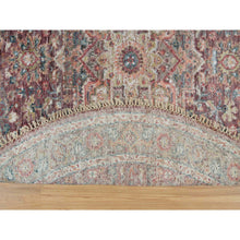 Load image into Gallery viewer, 5&#39;x5&#39; Garnet Red With Ice Gray, Heriz Revival Pure Wool Hand Knotted, Round Soft To The Touch Pile Oriental Rug FWR540852