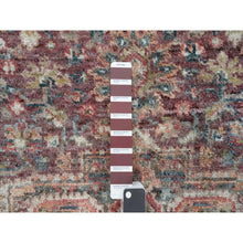 Load image into Gallery viewer, 5&#39;x5&#39; Garnet Red With Ice Gray, Heriz Revival Pure Wool Hand Knotted, Round Soft To The Touch Pile Oriental Rug FWR540852