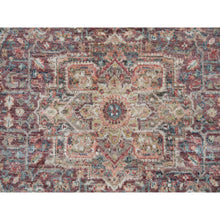 Load image into Gallery viewer, 5&#39;x5&#39; Garnet Red With Ice Gray, Heriz Revival Pure Wool Hand Knotted, Round Soft To The Touch Pile Oriental Rug FWR540852