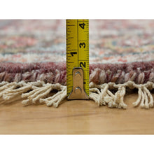 Load image into Gallery viewer, 5&#39;x5&#39; Garnet Red With Ice Gray, Heriz Revival Pure Wool Hand Knotted, Round Soft To The Touch Pile Oriental Rug FWR540852