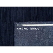 Load image into Gallery viewer, 9&#39;1&quot;x12&#39; Oxford Blue, Plain, Wool and Plant Based Silk, Thick and Plush, Loom Knotted, Oriental Rug FWR540912