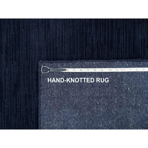 9'1"x12' Oxford Blue, Plain, Wool and Plant Based Silk, Thick and Plush, Loom Knotted, Oriental Rug FWR540912
