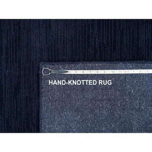 9'x12' Yankees Blue, Thick and Plush Plain Loom Knotted, Wool and Plant Based Silk, Soft Pile Oriental Rug FWR540918