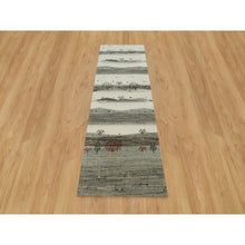 Load image into Gallery viewer, 2&#39;7&quot;x8&#39; Linen White, Lori Buft Gabbeh With Small Animal Figurines, Modern Striae Design, Thick And Plush Soft Pile, 100% Wool, Hand Knotted, Runner Oriental Rug FWR540930