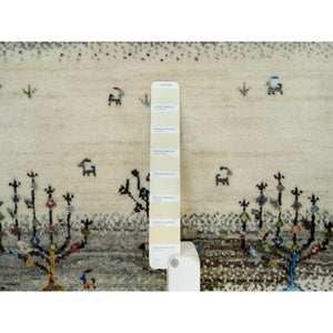 2'7"x8' Linen White, Lori Buft Gabbeh With Small Animal Figurines, Modern Striae Design, Thick And Plush Soft Pile, 100% Wool, Hand Knotted, Runner Oriental Rug FWR540930