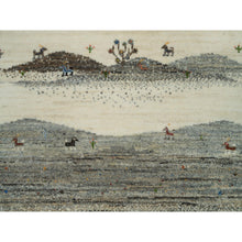 Load image into Gallery viewer, 2&#39;7&quot;x8&#39; Linen White, Lori Buft Gabbeh With Small Animal Figurines, Modern Striae Design, Thick And Plush Soft Pile, 100% Wool, Hand Knotted, Runner Oriental Rug FWR540930