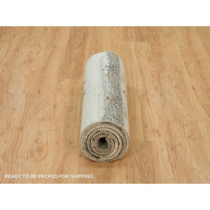 2'7"x8' Linen White, Lori Buft Gabbeh With Small Animal Figurines, Modern Striae Design, Thick And Plush Soft Pile, 100% Wool, Hand Knotted, Runner Oriental Rug FWR540930