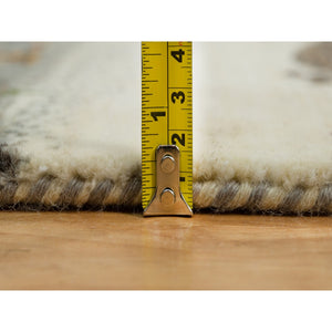 2'7"x8' Linen White, Lori Buft Gabbeh With Small Animal Figurines, Modern Striae Design, Thick And Plush Soft Pile, 100% Wool, Hand Knotted, Runner Oriental Rug FWR540930