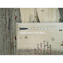 Load image into Gallery viewer, 2&#39;7&quot;x8&#39; Linen White, Lori Buft Gabbeh With Small Animal Figurines, Modern Striae Design, Thick And Plush Soft Pile, 100% Wool, Hand Knotted, Runner Oriental Rug FWR540930