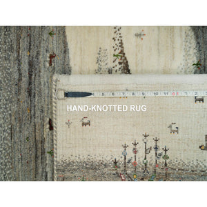 2'7"x8' Linen White, Lori Buft Gabbeh With Small Animal Figurines, Modern Striae Design, Thick And Plush Soft Pile, 100% Wool, Hand Knotted, Runner Oriental Rug FWR540930