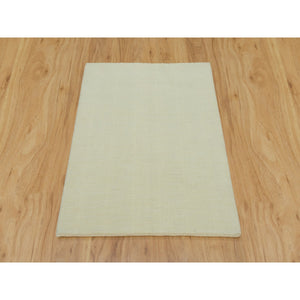 2'x3' Photon White, Thick and Plush, Modern Plain Loom Knotted Wool and Plant Based Silk, Mat Oriental Rug FWR541044