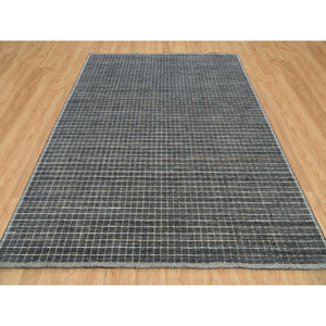 8'x9'10" Charcoal Gray, Modern Natural Wool Box Design, Loomed Knotted With Plain Decor, Oriental Rug FWR541122
