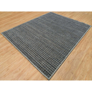 8'x9'10" Charcoal Gray, Modern Natural Wool Box Design, Loomed Knotted With Plain Decor, Oriental Rug FWR541122