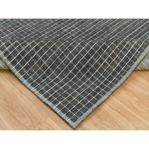 8'x9'10" Charcoal Gray, Modern Natural Wool Box Design, Loomed Knotted With Plain Decor, Oriental Rug FWR541122