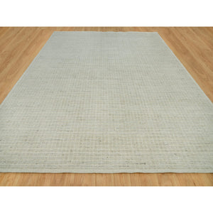 12'x14'9" Shadow White, Plain Decor, Modern Box Design, Loom Knotted Pure Wool Oriental Oversized Rug FWR541134