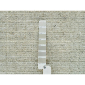 12'x14'9" Shadow White, Plain Decor, Modern Box Design, Loom Knotted Pure Wool Oriental Oversized Rug FWR541134