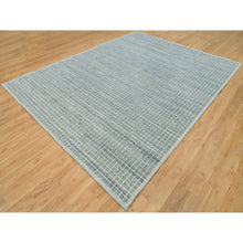 Load image into Gallery viewer, 9&#39;1&quot;x11&#39;10&quot; Cambridge Blue, Modern Box Design with Plain Decor Loomed Knotted, Natural Wool, Oriental Rug FWR541152