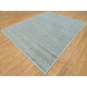 9'1"x11'10" Cambridge Blue, Modern Box Design with Plain Decor Loomed Knotted, Natural Wool, Oriental Rug FWR541152