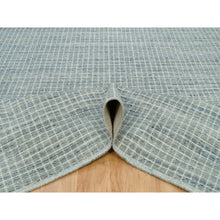 Load image into Gallery viewer, 9&#39;1&quot;x11&#39;10&quot; Cambridge Blue, Modern Box Design with Plain Decor Loomed Knotted, Natural Wool, Oriental Rug FWR541152