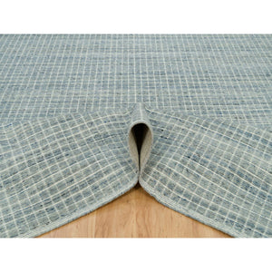9'1"x11'10" Cambridge Blue, Modern Box Design with Plain Decor Loomed Knotted, Natural Wool, Oriental Rug FWR541152